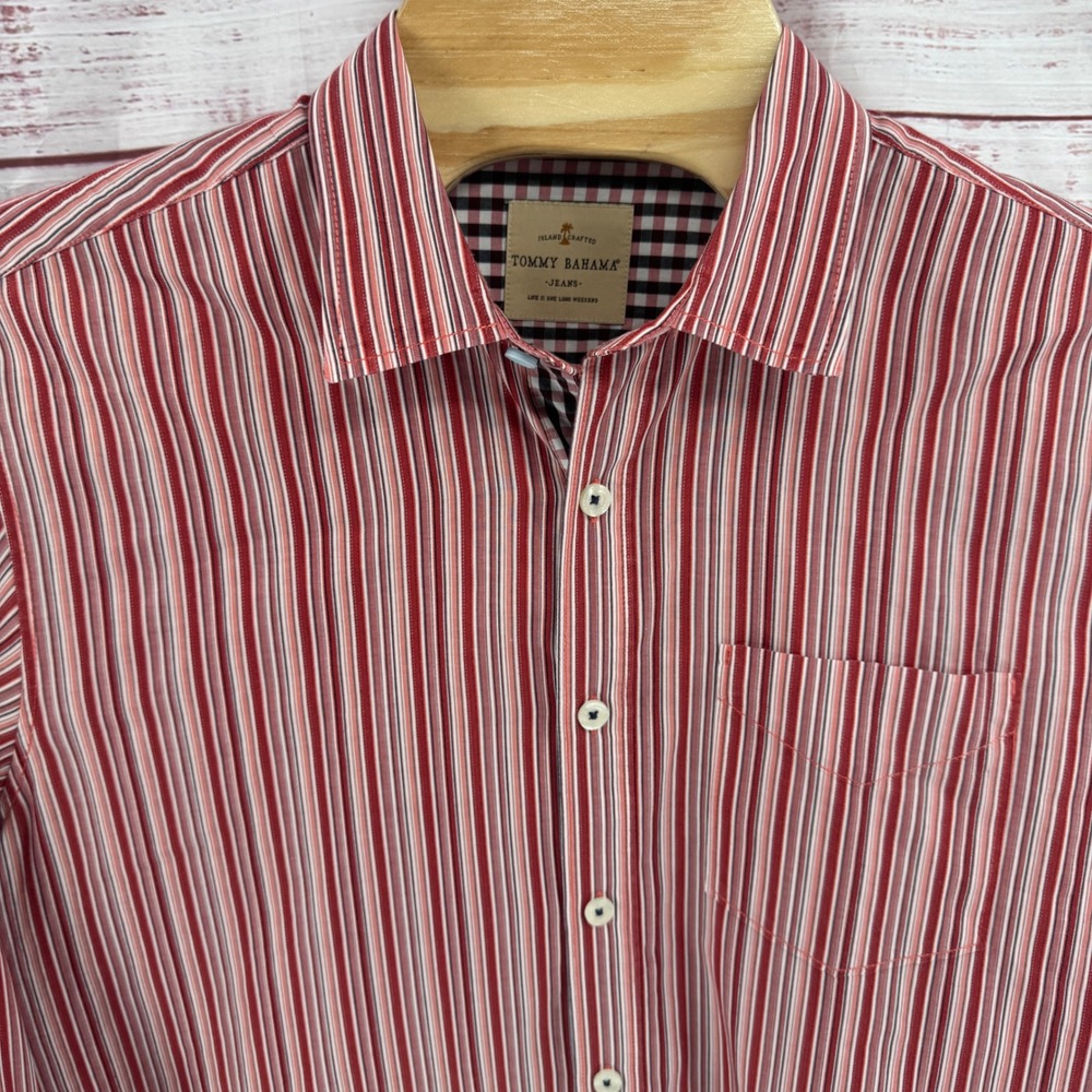 Tommy Bahama Jeans Shirt Mens XL Striped Cotton Button Down Long Sleeve Casual